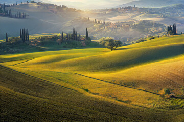 beautiful Tuscan landscape in Italy on a sunny day at summer, scenery landscape nature wallpaper background.