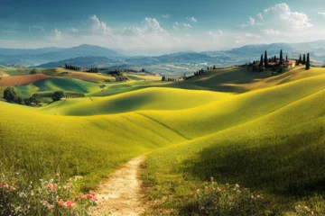 Fotobehang beautiful Tuscan landscape in Italy on a sunny day at summer, scenery landscape nature wallpaper background. © roeum