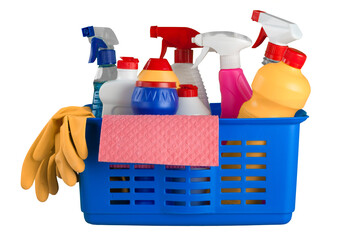 House Cleaning Equipment and Supplies in Basket - Isolated