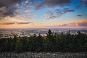 Beautiful summer landscape. Colorful sky and clouds in the mountain scenery.