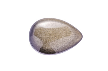 Sheen obsidian (golden yellow color) macro detail white isolated background. close-up polished...