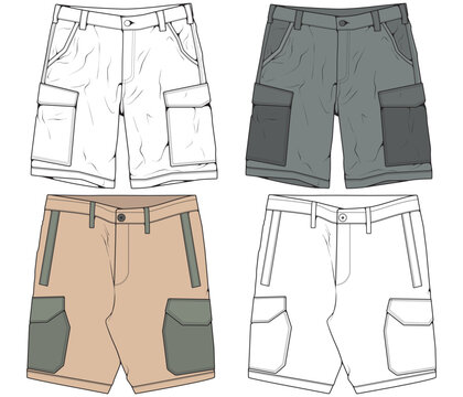 Short Pants Drawing Vector, Short Pants In A Sketch Style, Trainers Template, Vector Illustration.