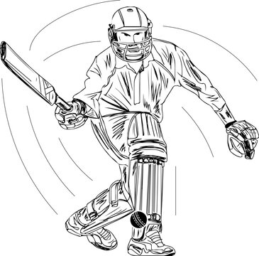 t20 cricket batsman vector and illustration, batsman playing unorthodox shot with one hand in cricket match, cricketer playing single hand funny shot cartoon doodle clip art