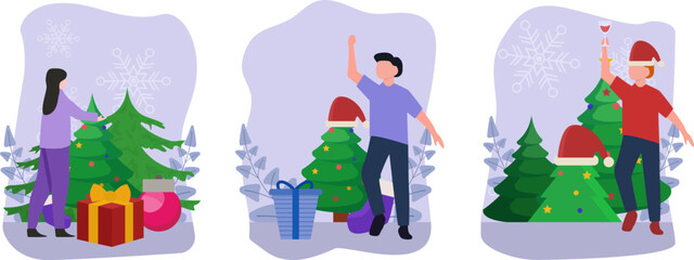 Flat Bundle Christmas Celebration Design Illustration