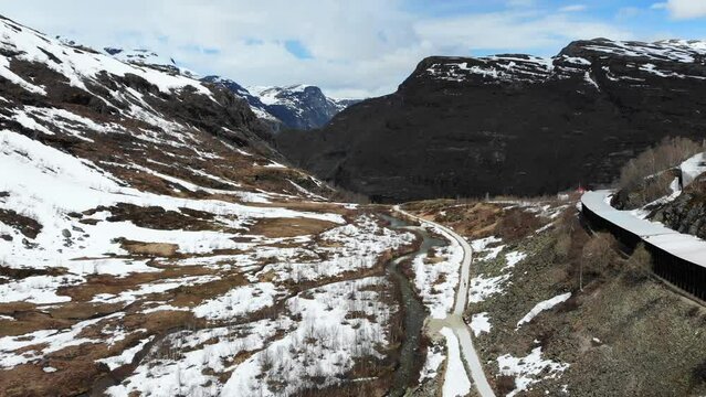 Aerial: landscape close to Myrdal station on the Bergen line