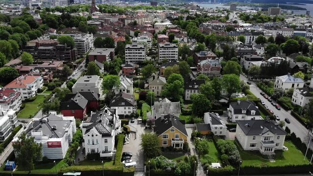 Aerial: Oslo city in Norway seen from Vigeland park