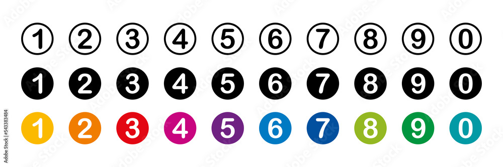 Sticker numbers collection. number in round. colorful number in circle. vector illustration