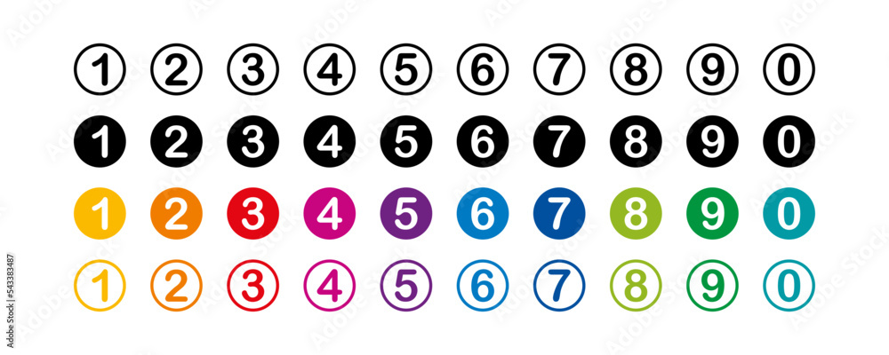 Poster numbers collection. number in round. colorful number in circle. vector illustration