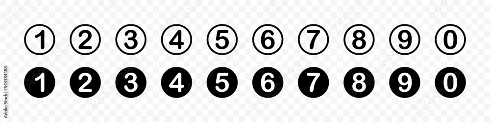 Poster number. black numbers collection, isolated. number in circle on transparent background. vector illus