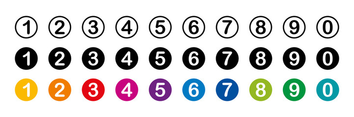 Numbers collection. Number in round. Colorful Number in circle. Vector illustration