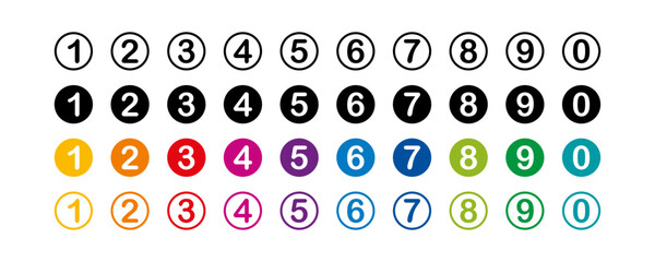 Fototapeta na wymiar Numbers collection. Number in round. Colorful Number in circle. Vector illustration