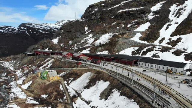 Aerial: Myrdal station on the Bergen line