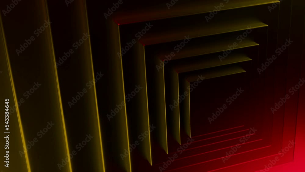 Poster animation with moving squares and neon light. design. moving 3d pyramid of squares and neon lines. i