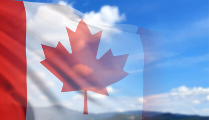Canadian flag in the sky. 3D-image