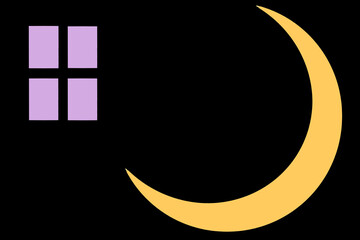crescent moon and small window illustration