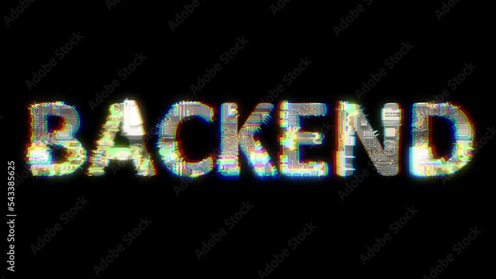Poster glitch style cybernetic animated text backend on black background, isolated - loop video