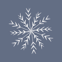 Snowflake in doodle style, winter holiday decoration on background.