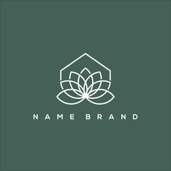 line art magnolia flower and house logo vector