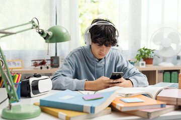 Student connecting with his smartphone