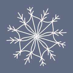 Snowflake in doodle style, winter holiday decoration on background.