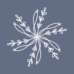 Snowflake in doodle style, winter holiday decoration on background.
