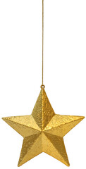 Golden Christmas decoration star hanging isolated