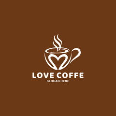 Coffee Love Logo Concept Love Tea Logo Suitable for coffee and tea shop restaurants. mug and heart combination logo Heart vector Logo. Silhouette of a cup with love offee cups