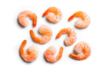 Peeled Shrimps on white background