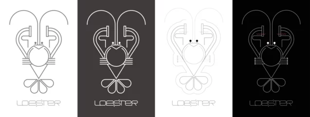 Gordijnen Kreeft Logo Line Art Design. Line art design geïsoleerd op een zwarte / op een witte achtergrond Kreeft Logo vector illustratie. Drie opties van een gestileerd silhouet van een kreeftpictogram. ©  danjazzia