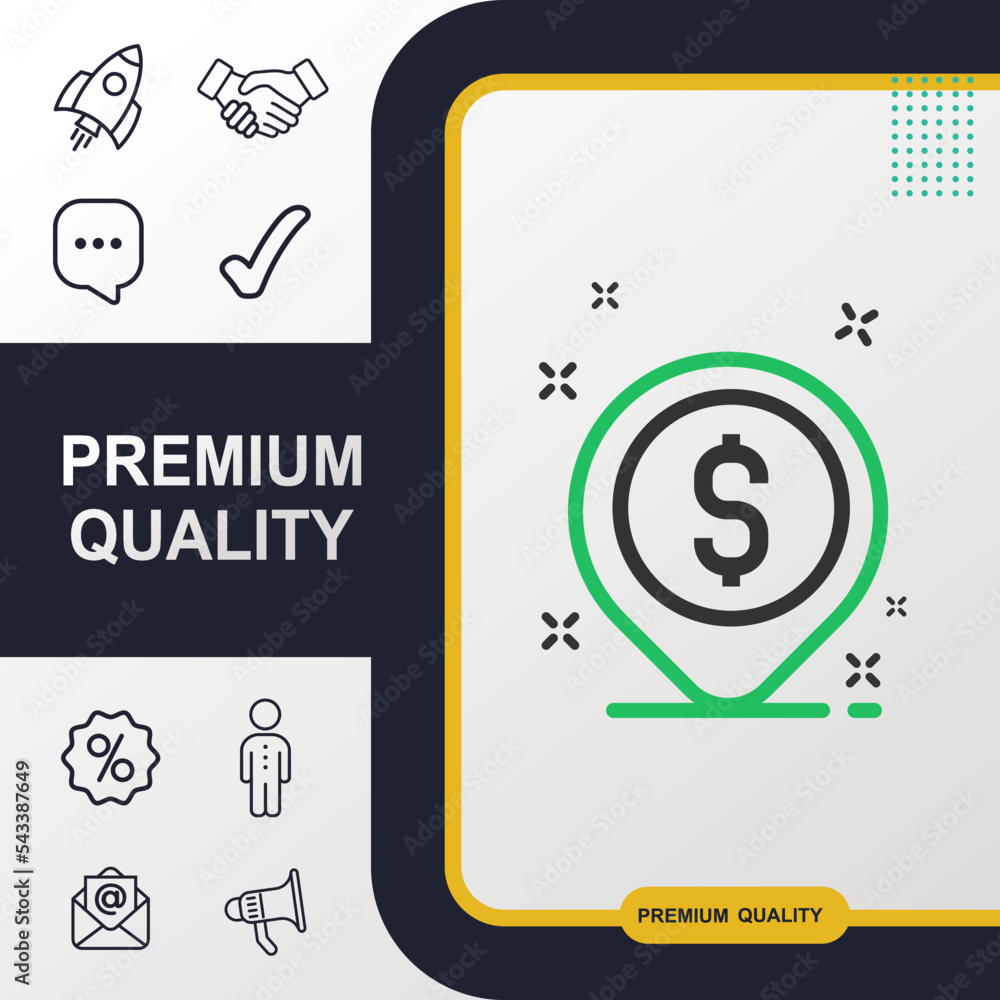 Poster map pointer with dollar sign icon graphic elements for your work