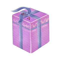 Christmas New Year gift with ribbons on the background.