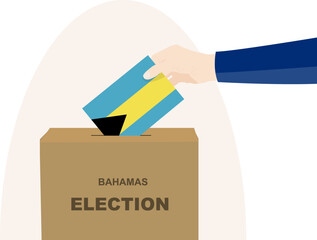 Bahamas election and vote concept, man hand and ballot box, election day, Bahamas flag vector