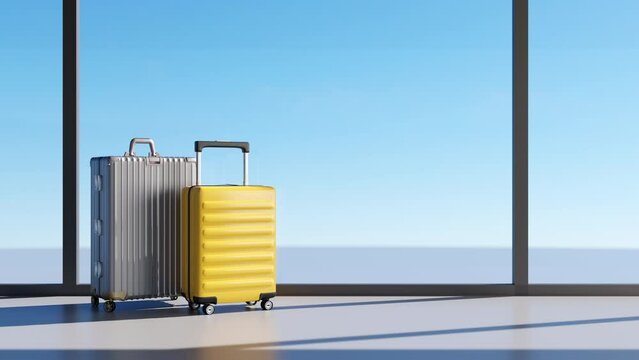 Colorful Suitcases at Airport and Travel Concept

Vacation concept airplane passing behind