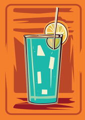 Cocktail background. Template with classic and tropical alcoholic drink, long drinking. Vector illustration.