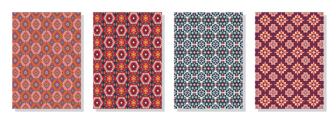 Collection of patterns with Uzbek motifs. Classic geometric textures for covers. Vector illustration.