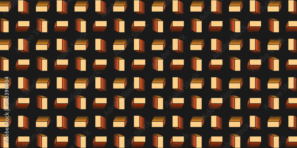 Poster many 3d rectangular brown cuboids, rectangles - seamless mosaic pattern, editable abstract geometric