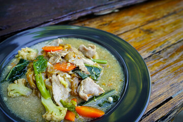 Stir Fried Noodles with Pork and Kale in Gravy  Chinese food and Thai food called  