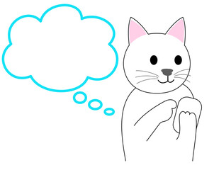 A white cat  using a mobile phone: white background