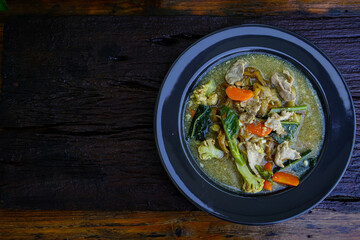 Stir Fried Noodles with Pork and Kale in Gravy  Chinese food and Thai food called  