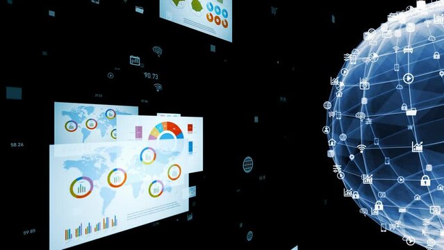 Communication network and statistics charts. Global economy.