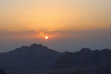 beautiful sky at sunset on the mountains of jordan