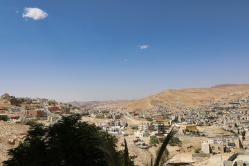 landscape view of wadi musa city in summer