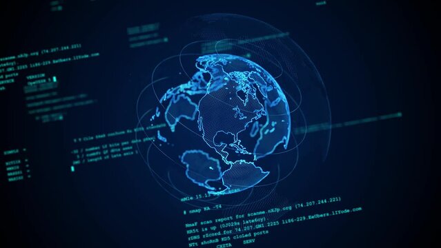 Planet earth and programming code. Digital transformation.