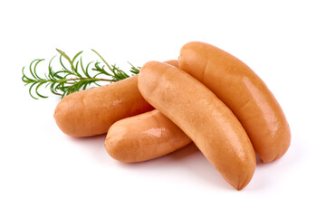 Boiled pork sausages, isolated on white background. High resolution image.