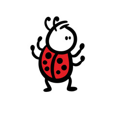 Cartoon lady bug with red back and black dots.