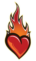 Heart burn vector graphic flaming heart symbol of love and passion logo and tattoo template heart shape with flames car sticker