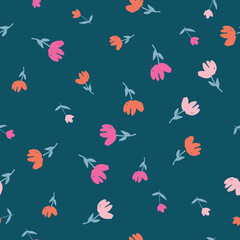 Obraz premium Cute, spaced out, isolated, seamless, print, floral pattern, conversational, pattern, colorful doodle flowers, hand drawn florals, vector blooms