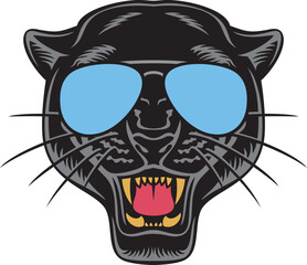 Black Panther Face with Aviator Sunglasses Color Vector Illustration