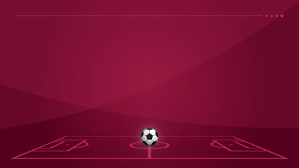 Football field on a dark scarlet background with soccer ball for 2022 tournament and championship tables