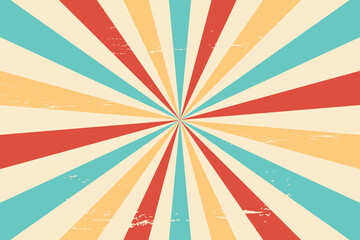 Colourful grunge retro burst vector. Vintage summer, circus and carnival background. © Anna